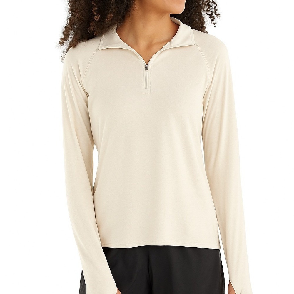 Free Fly Bamboo Flex Quarter Zip Top Women XL Tan Pullover‎ UPF 50+ Gorpcore